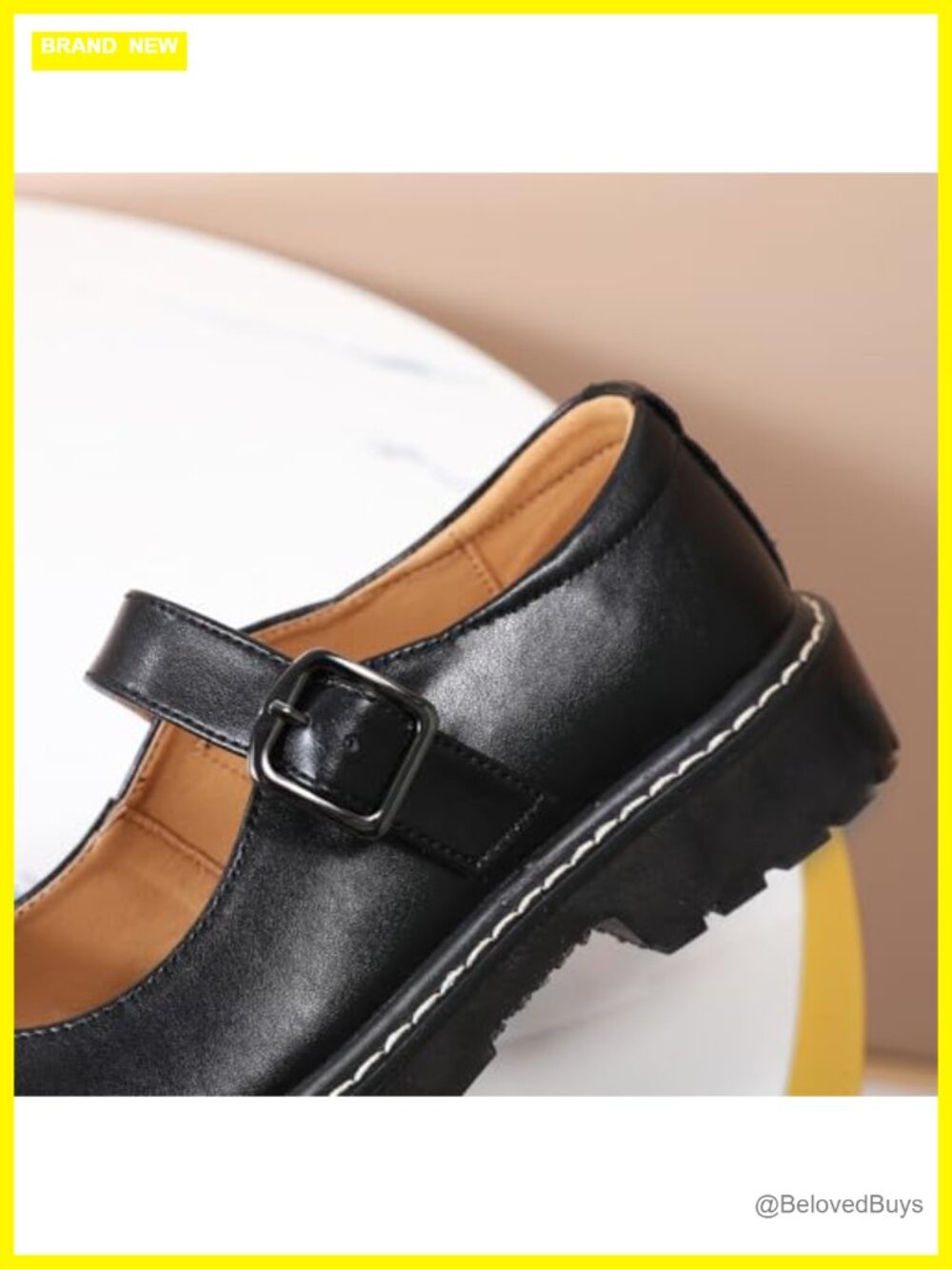 Mary Jane Shoes Women Oxford Leather Round Toe Flats Non-Slip Ankle Buckle - Picture 4 of 6